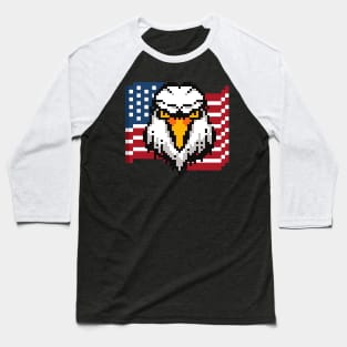 Bald Eagle and American Flag USA Patriotic Pixel Art Baseball T-Shirt